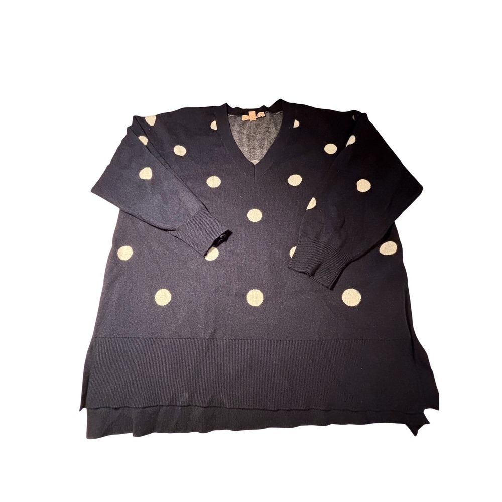 Philosophy Republic Black Polka Dot V-Neck Pullover Sweater 1X Plus Size